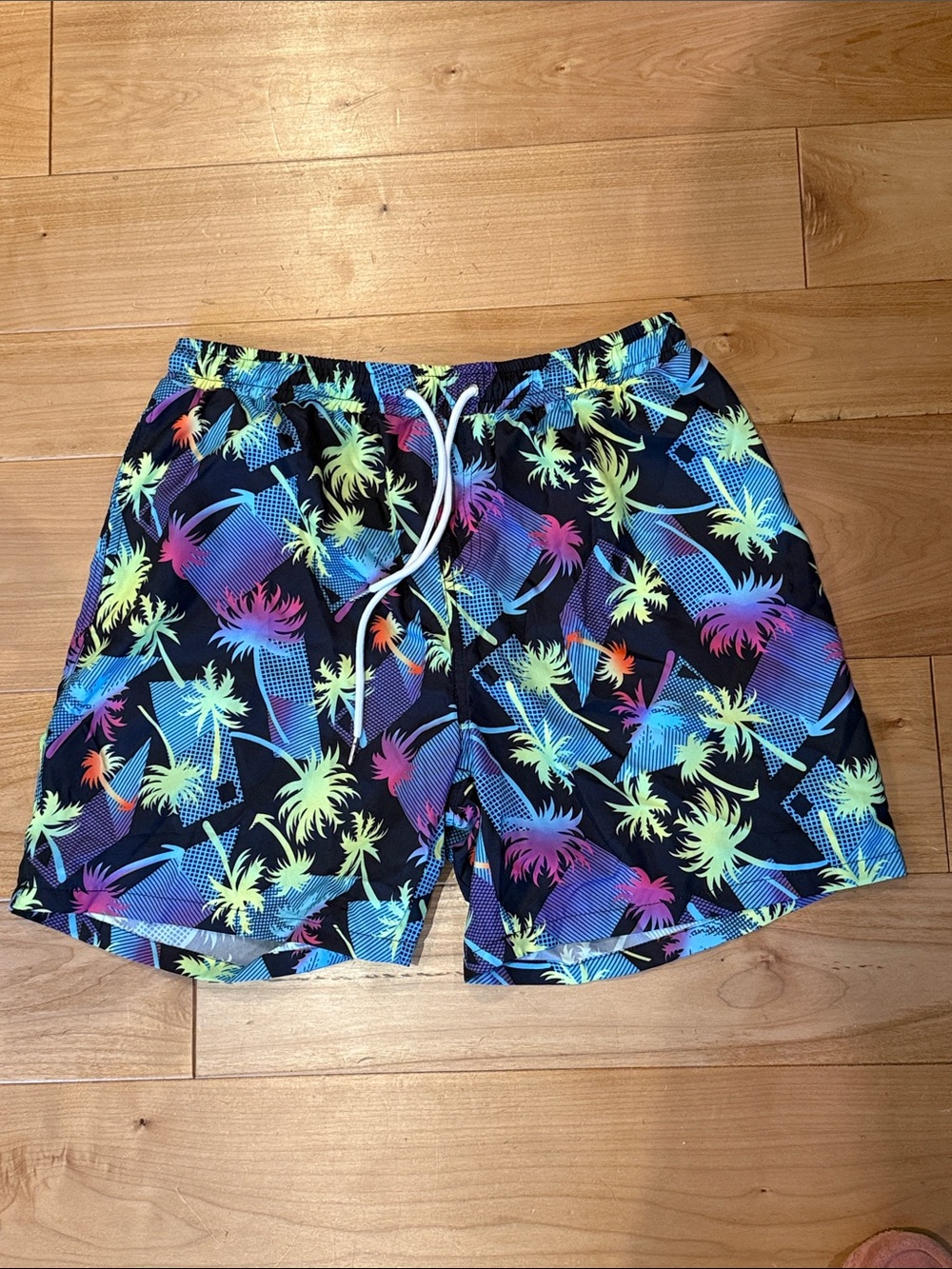 Men's Black Tropical Palm Swim Trunks